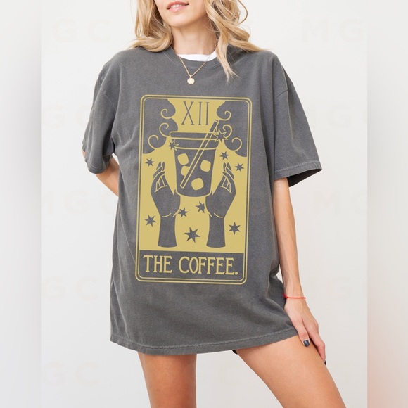 Comfort Colors The Coffee Tarot Card Celestial Graphic Tee - Picture 3 of 10